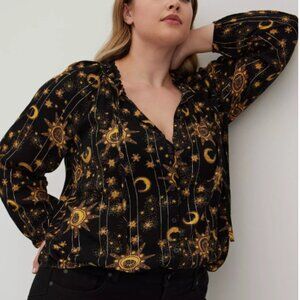 Torrid Crinkle Gauze Peasant Blouse Sz 2 Celestial Novelty Print Witchy Boho